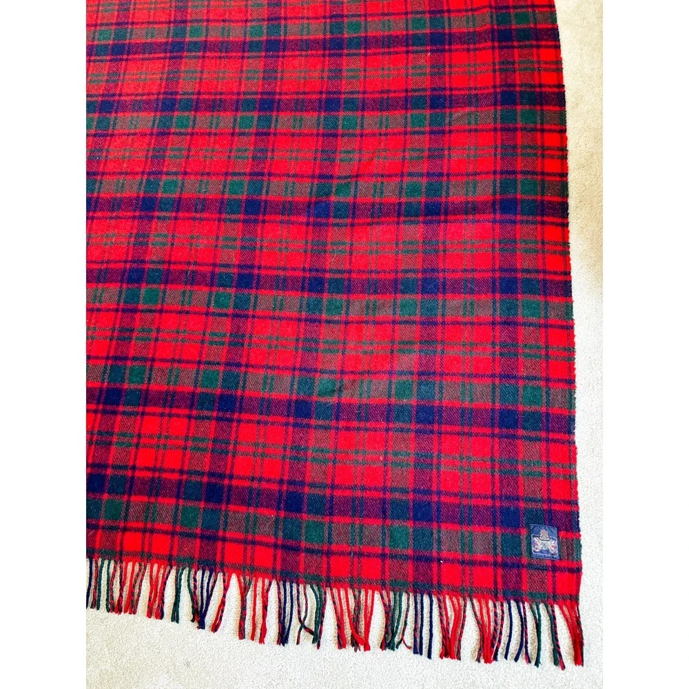 Vintage Woven in the British Isles Red‎ Royal Stewart Style Tartan Throw Blanket
